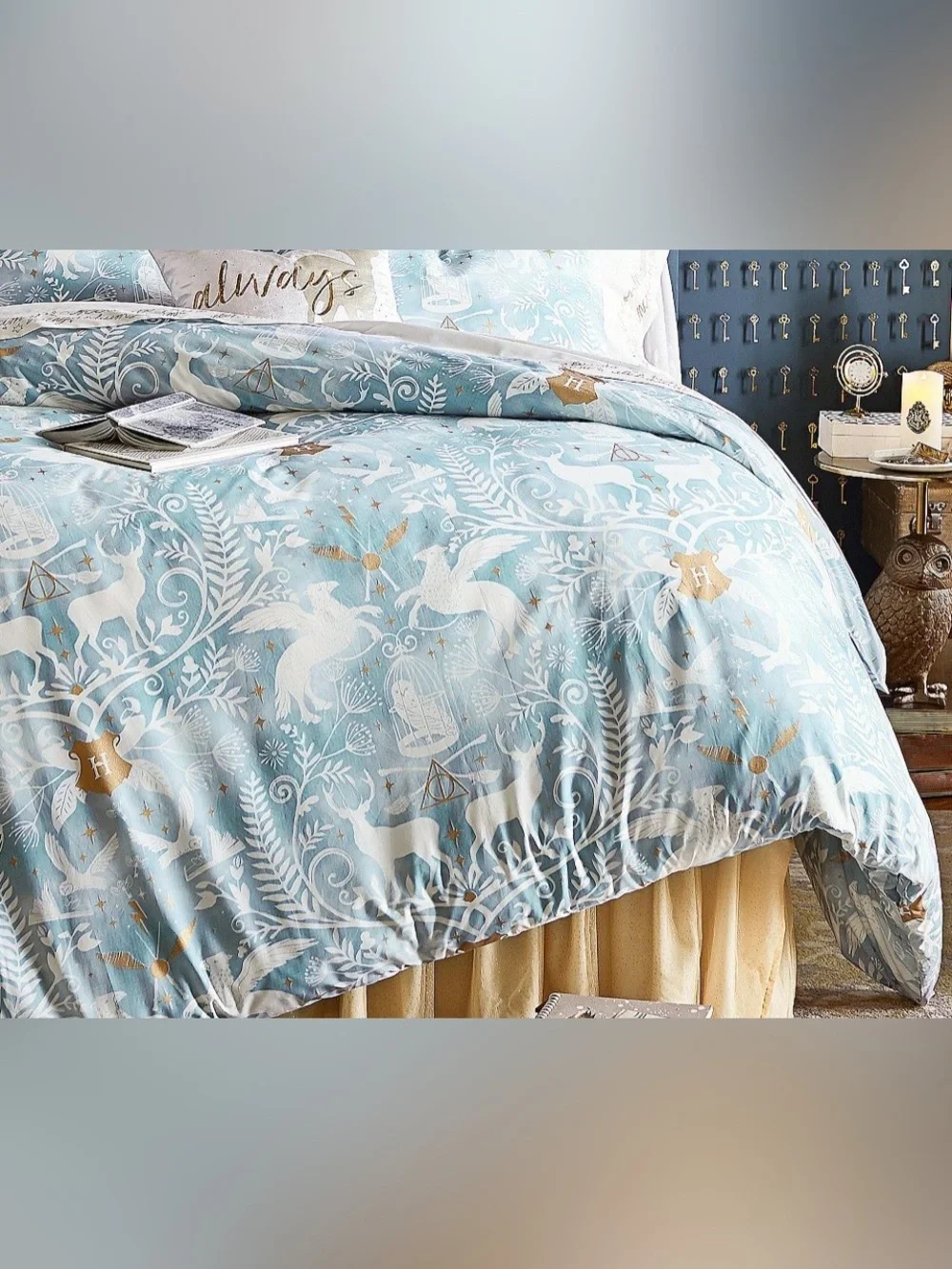 Harry Potter Patronus Damask Duvet Cover Pottery Barn Cotton Mystic Mint 108x92
